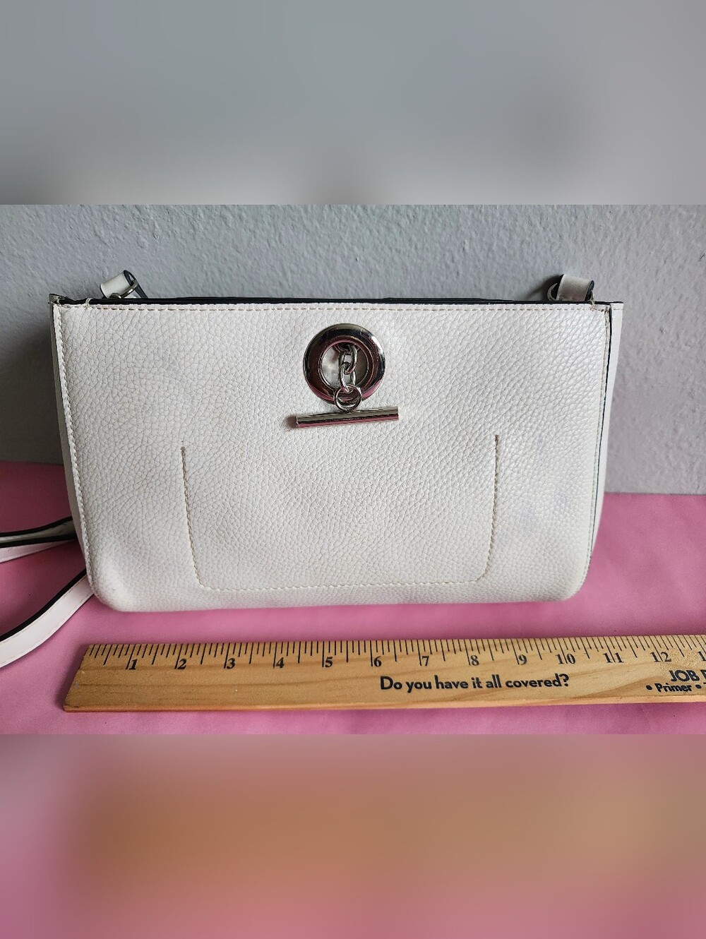 Sondra Roberts Off-White Pebbled Leather Shoulder Bag Crossbody